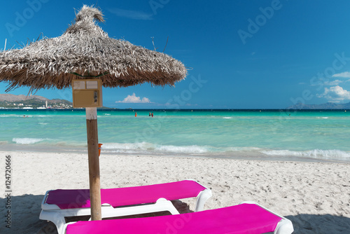 Two sunbeds at the beach of Majorca - 4313