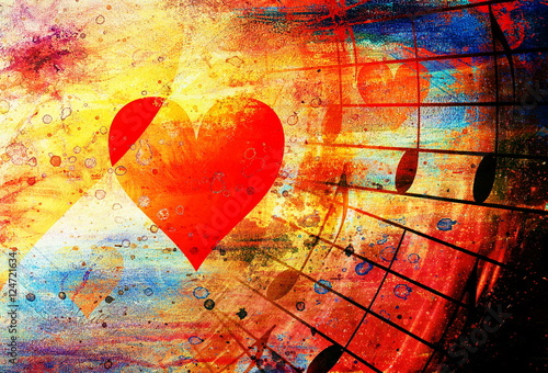beautiful collage with hearts and music notes, symbolizining the love to music.
