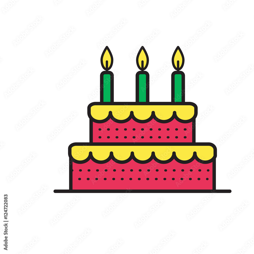 Sweet cake for birthday holiday. Vector icon. Sweet cake for birthday holiday. Vector icon.