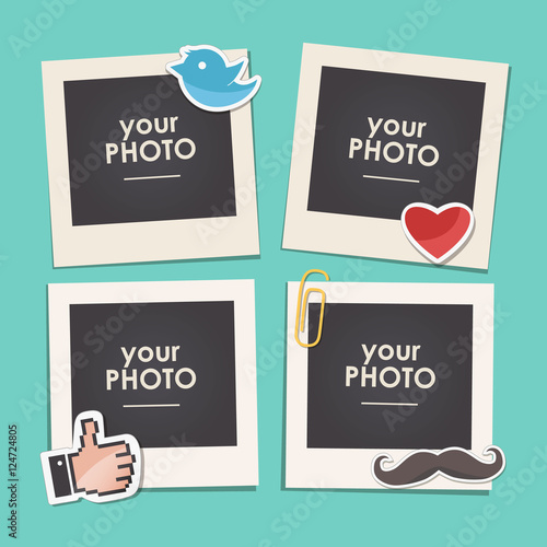 Vintage hipster retro style. Decorative vector template frame. These photo frame can be use for kids picture or memories. Scrapbook design concept. Insert your picture.