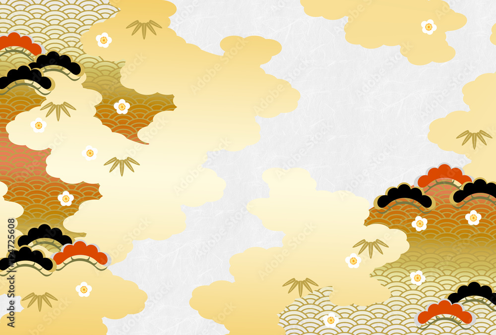 和風背景和柄松竹梅青海波金霞和紙stock Illustration Adobe Stock