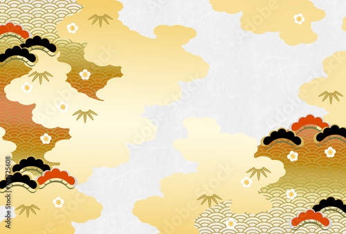 和風背景和柄松竹梅青海波金霞和紙stock Illustration Adobe Stock