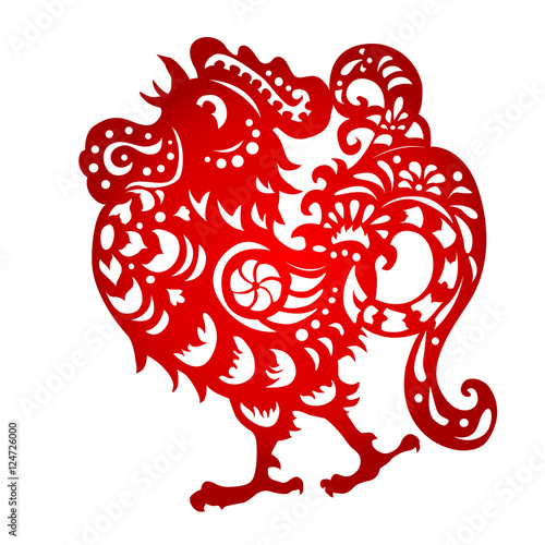 Zodiac Sign for Year of Rooster, The Chinese traditional paper-cut art