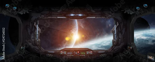 Obraz kosmos z okna stacji kosmicznej