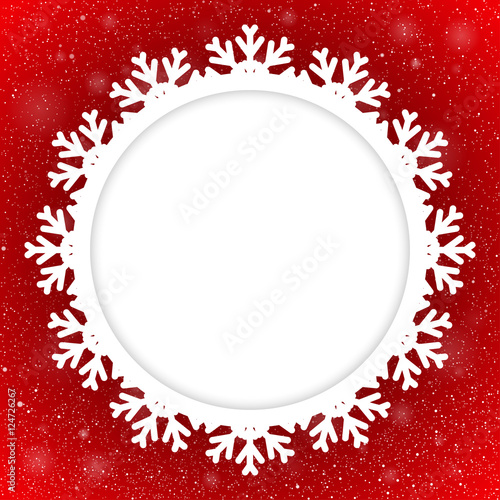 Circle Red Background New Year. Snow. Snowflake.