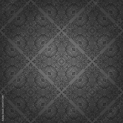 Damask vector classic dark pattern. Seamless abstract background with repeating elements