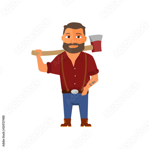 Cartoon lumberjack character with axe. Vector