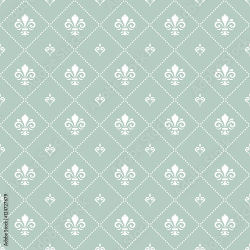 Seamless vector light blue and white ornament. Modern geometric pattern with royal lilies
