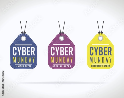 Cyber Monday sale tag sticker vector isolated. Discount or special offer price tag on Cyber Monday. Promo offer or ad offer on special shopping day.