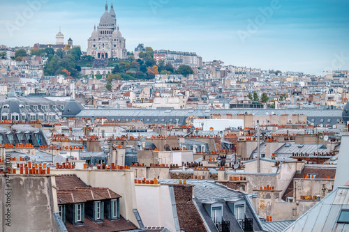 Paris  aerial view from Pompidou Centre. Sacre-Coeur in the background. photo