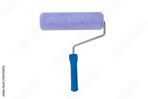 Blue paint roller isolated on white
