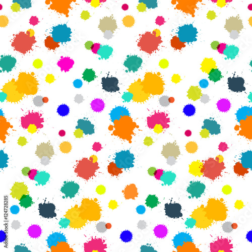 Seamless Colorful Splashes Pattern on White Background © mejn