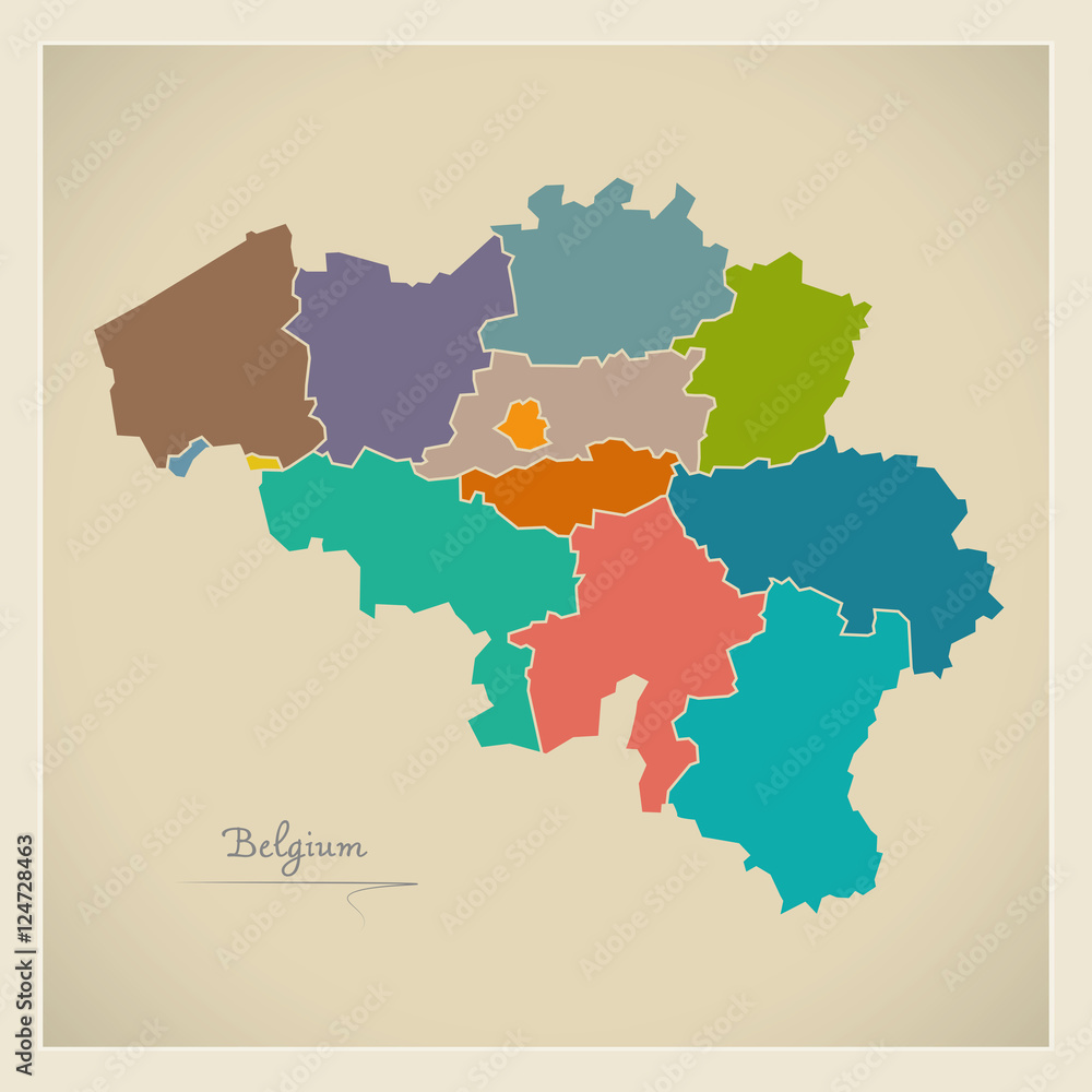 Belgium map artwork colour illustration