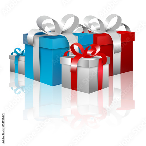 Gift Boxes - Vector 3D Blue and Red Gift Box Set Isolated on White Background