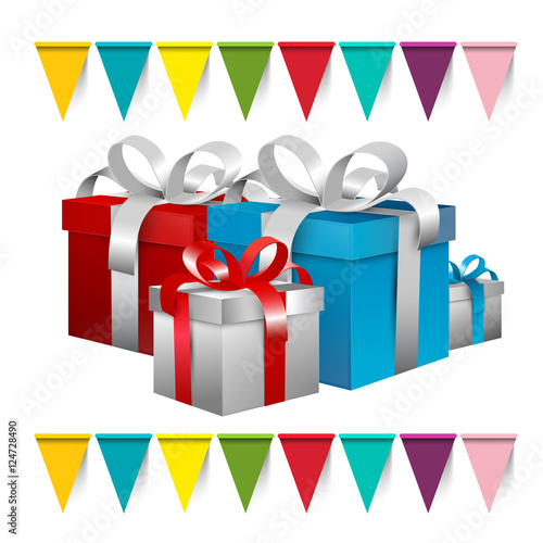 Gift Boxes and Colorful Flags Vector