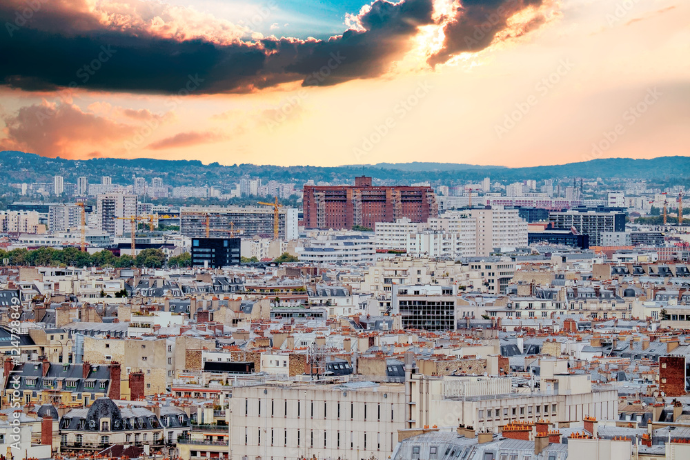 Obraz premium Aerial view of Paris, France. Rooftops and architecture.