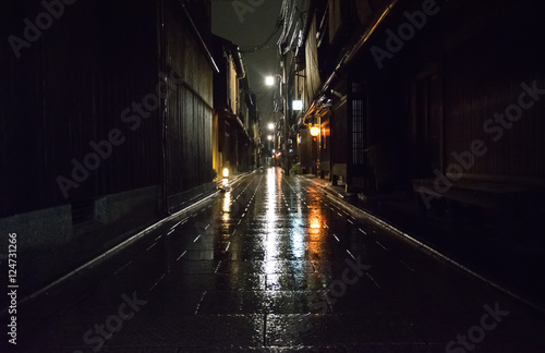 Kyoto street during a rainy night (Gion district).