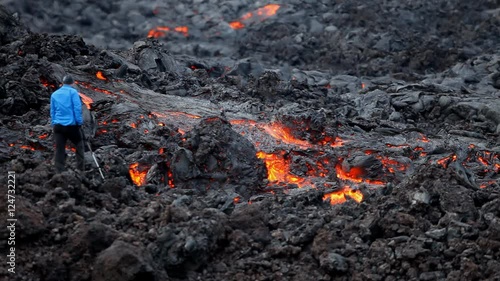 Volcanic eruption Tolbachik, lava flow, Russia, Kamchatka