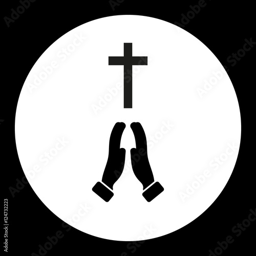 black isolated religion cross and praying hands symbol simple icon eps10