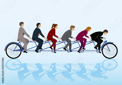 Teamwork Concept, Group Of Business People Riding Bicycle. Vector Illustration, Graphic Design. For Web, Websites, App, Print, Presentation Templates, Mobile Applications, Promotional Materials