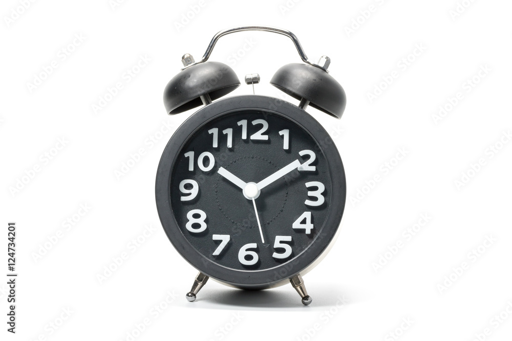 Black alarm clock on white background Stock Photo | Adobe Stock