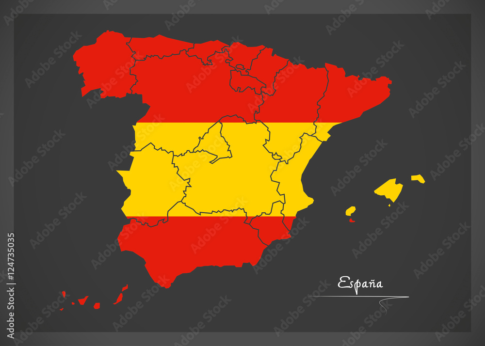 Spain map artwork with national flag colors illustration