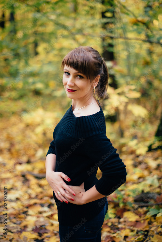 girl in autumn deciduous forest girl in autumn deciduous forest