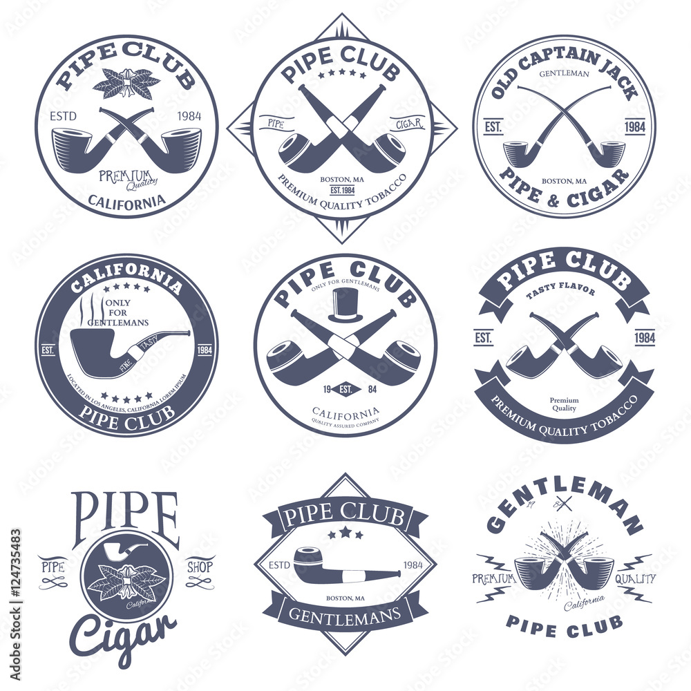 Set of Pipe Club Label and Badges Design Elements. Vector Set of Pipe Club Label and Badges Design Elements. Vector