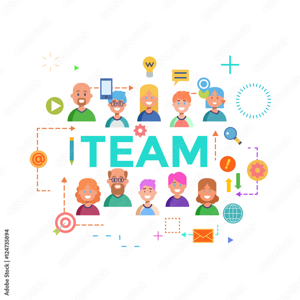 Concepts of word team. Flat design banner for website and mobile website, easy to use and highly customizable. Vector Concepts of word team. Flat design banner for website and mobile website, easy to use and highly customizable. Vector