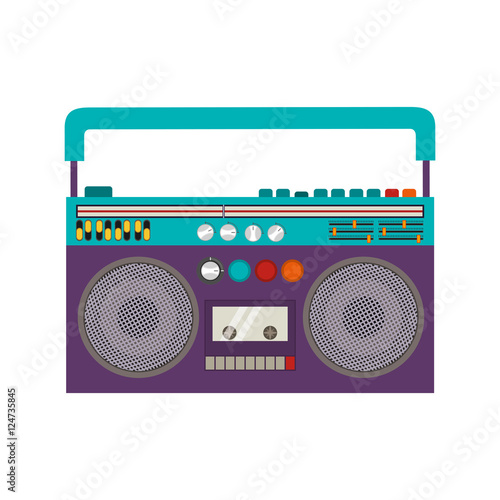 Classic 80s Boombox Portable Cassette Tape Player over white Background.  Vector illustration
