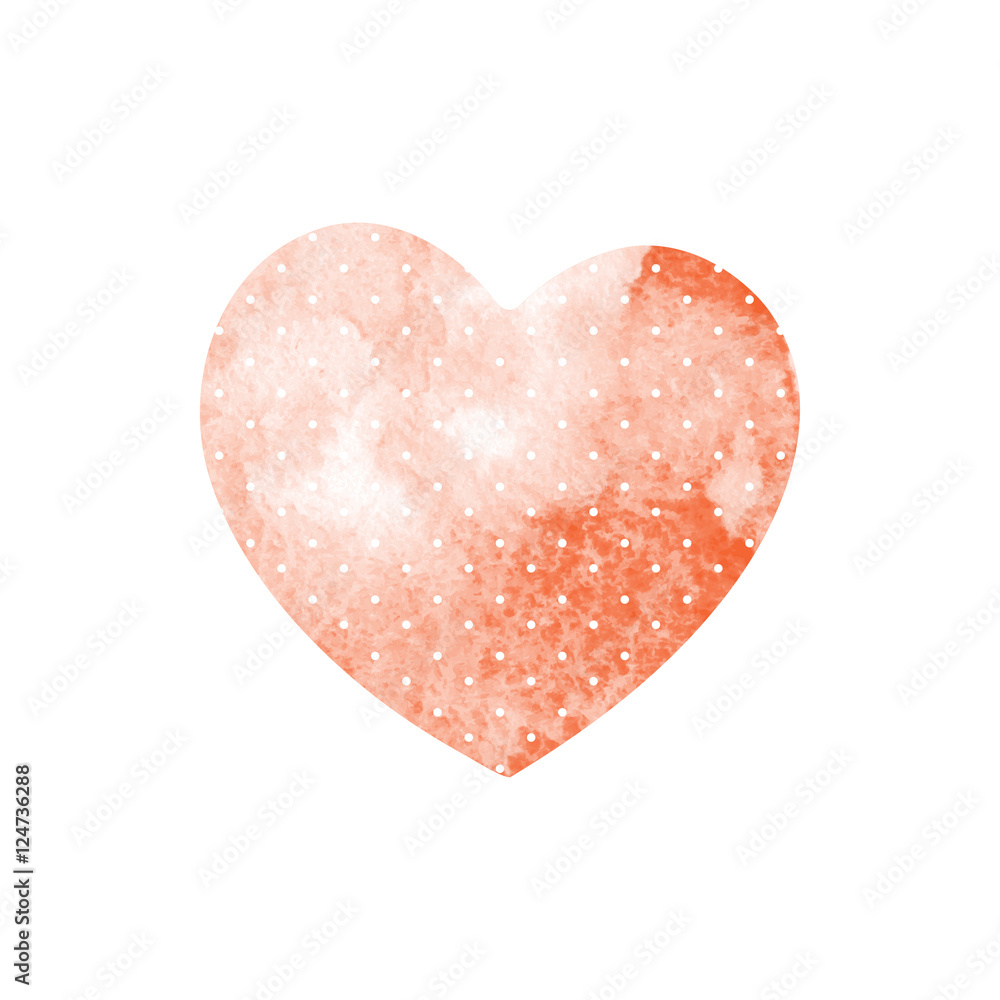 Watercolor red heart with polka dots on a white background. Vect