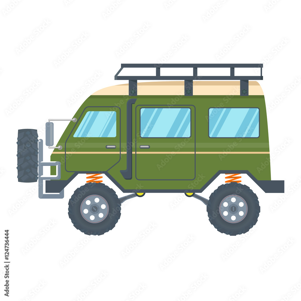 Off-road Vehicle Van with mud tire. Vector