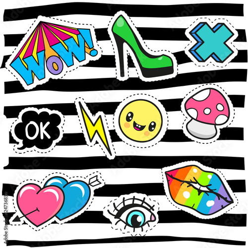 Cartoon patch badges or pin badges
