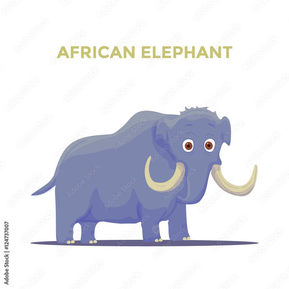 Obraz premium Cartoon African Elephant on White background. Vector