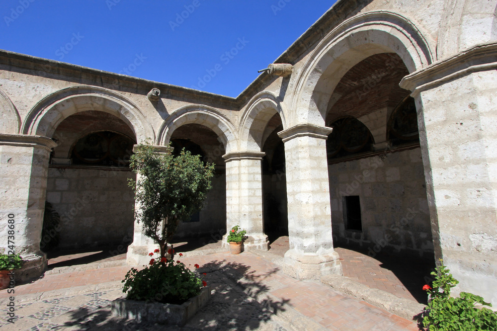 The famous monastery of Saint Catherine, Santa Catalina, in Arequipa, Peru. It belongs to the Dominican Second Order. It's built predominantly in the Mudejar style in 1579. The famous monastery of Saint Catherine, Santa Catalina, in Arequipa, Peru. It belongs to the Dominican Second Order. It's built predominantly in the Mudejar style in 1579.