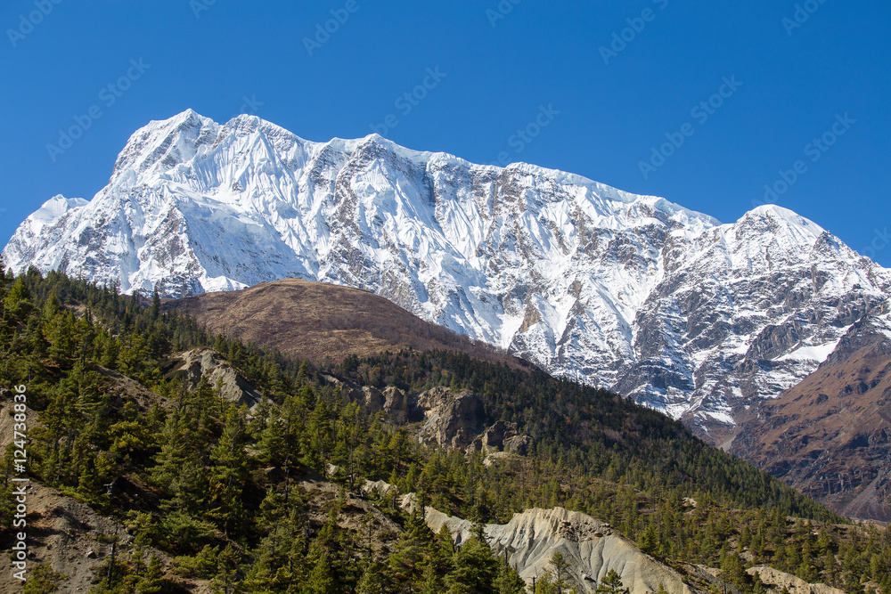 Majestic mountain peaks in Himalayas mountains in Nepal