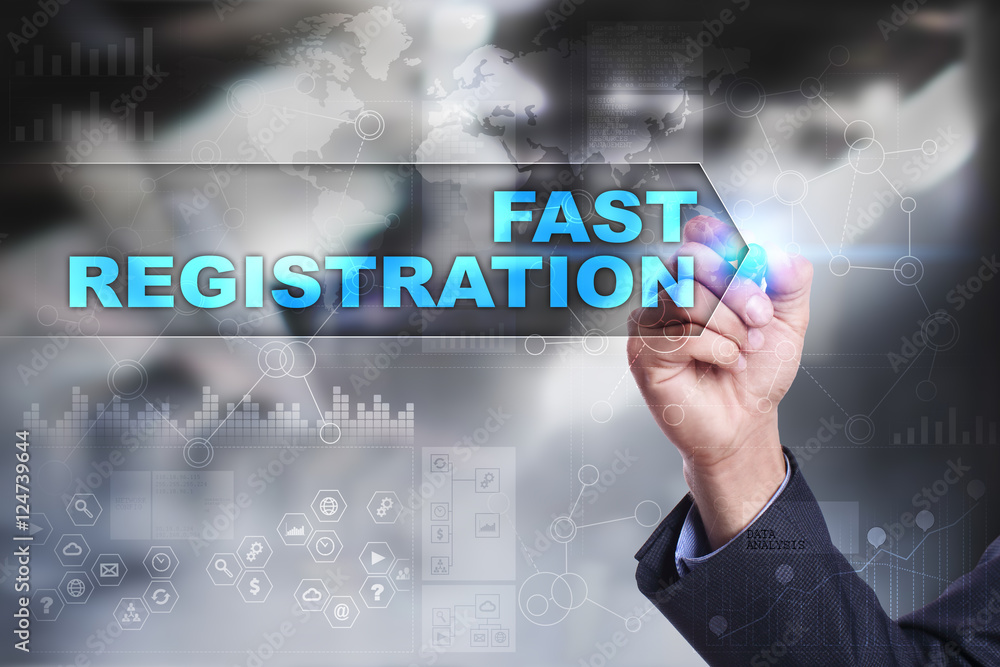 Business is drawing on virtual screen. fast registration concept. Business is drawing on virtual screen. fast registration concept.