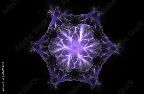 Abstract fractal purple decorative floral composition on black background
