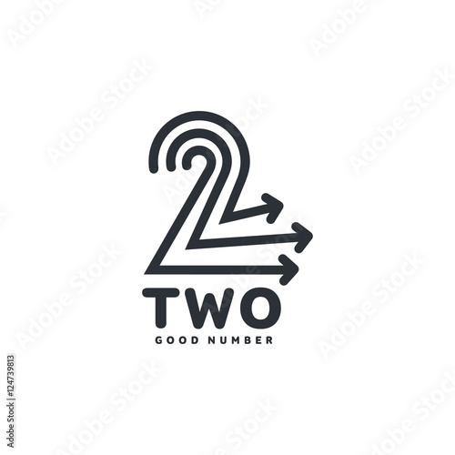 Black and white number two logo formed by three arrows, vector illustrations isolated on white background. Black and white graphic number two logotype template