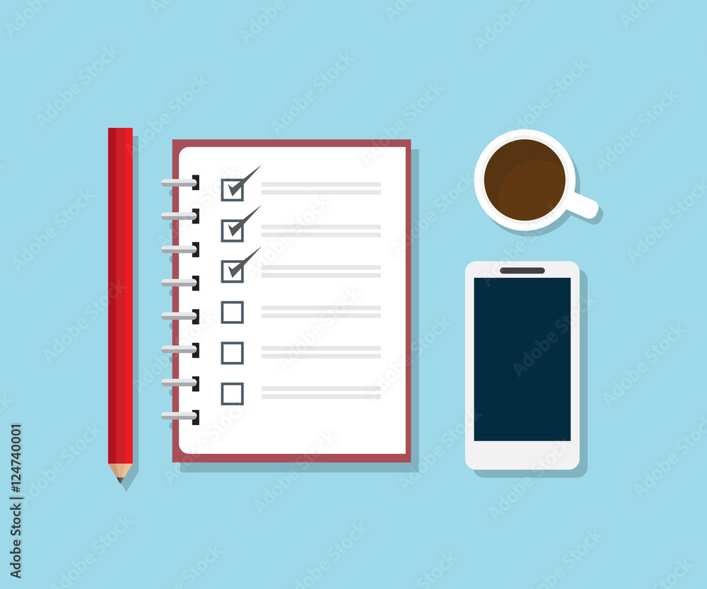 checklist notebook with pencil smartphone and coffee checklist notebook with pencil smartphone and coffee