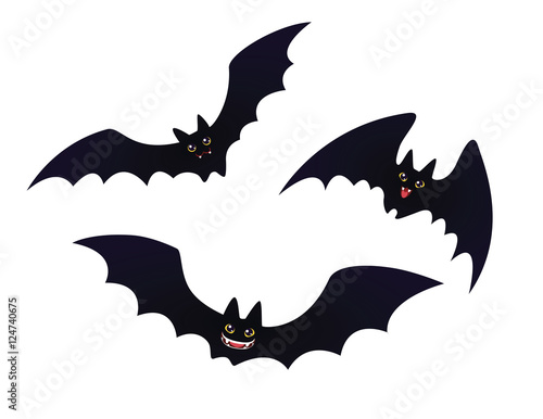 Cute flying Bats in flat cartoon style.
