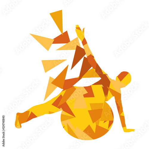 Woman fitness ball exercise workout vector background abstract i