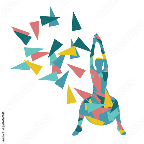 Woman fitness ball exercise workout vector background abstract i