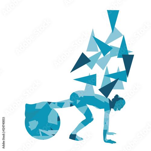 Woman fitness ball exercise workout vector background abstract i