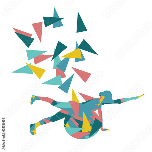 Woman fitness ball exercise workout vector background abstract i