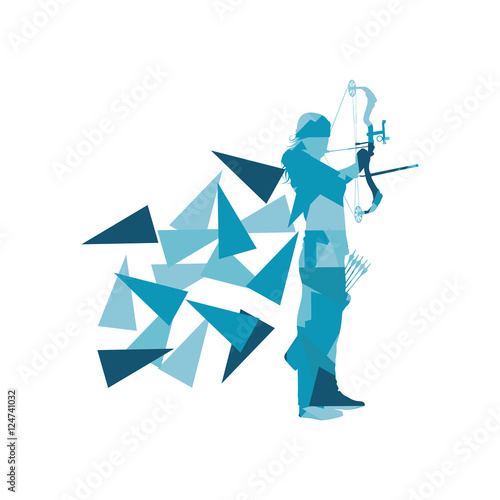 Archery woman archer training with bow vector background concept