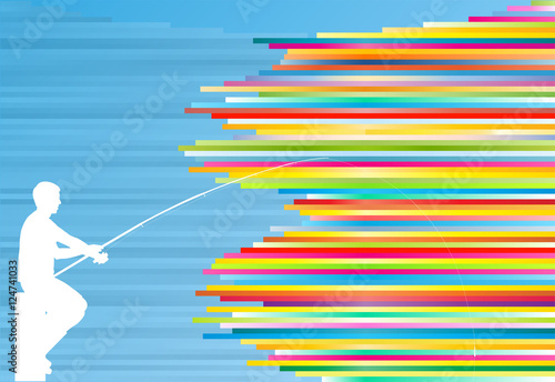 Young man fishing vector abstract background