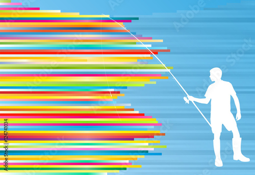 Young man fishing vector abstract background