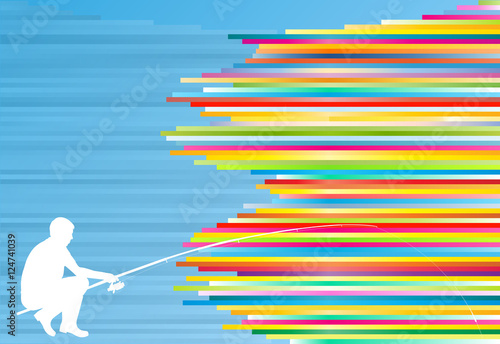 Young man fishing vector abstract background