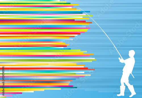 Young man fishing vector abstract background